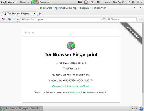 Tor Fingerprinting Screenshot